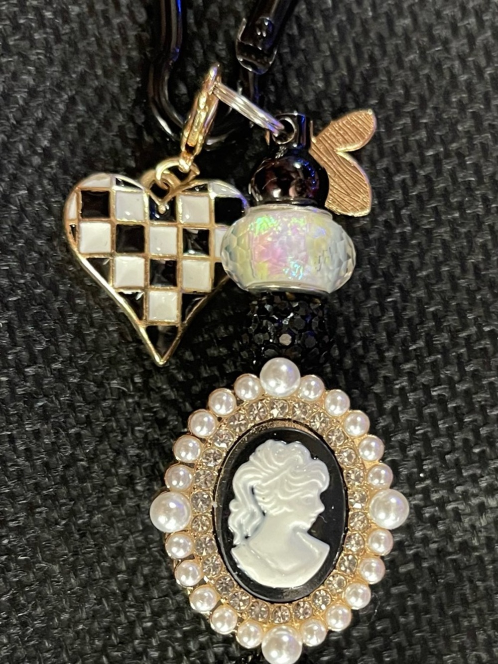 Black and White Cameo Pendant Keychain
